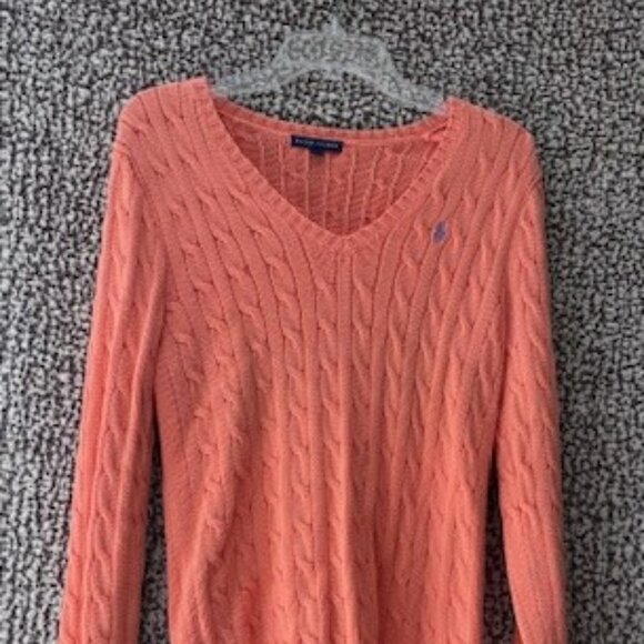 RALPH LAUREN Bright Orange Long Sleeve Cable Sweater - Picture 1 of 9